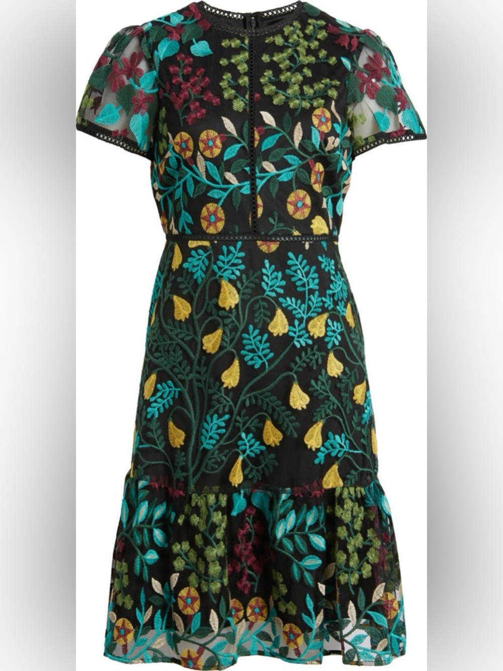 Tahari Embroidered Short Sleeve Cocktail Dress